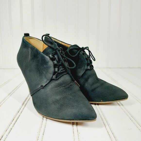 Nina Black Leather Pointed Toe Lace Up Wedge Ankle Boots I55 - Picture 4 of 13